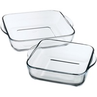 Set 2 tavi termorezistente cu manere Borcam, patrate, sticla termorezistenta, 1950ml / 3200ml