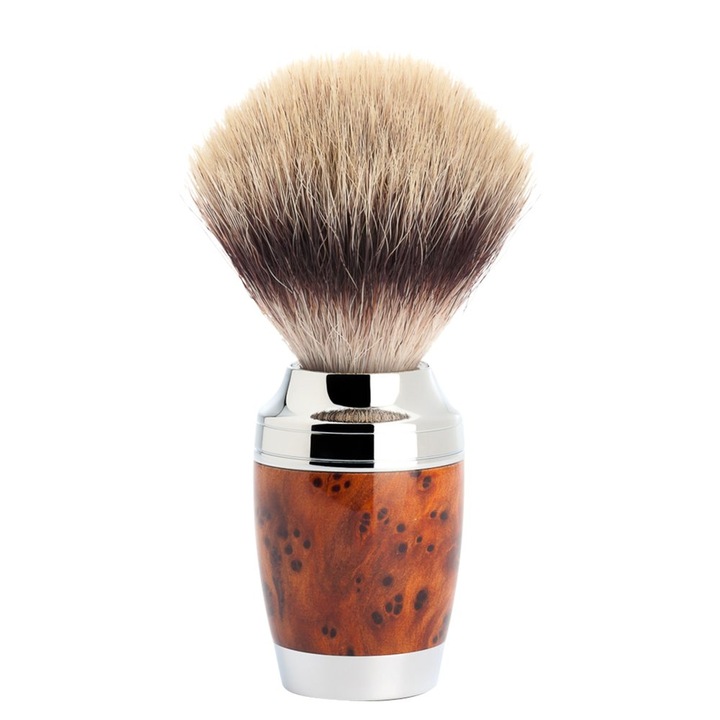 Pensula de barbierit Muhle STYLO, sintetica Silvertip Fibre, maner din lemn, medie