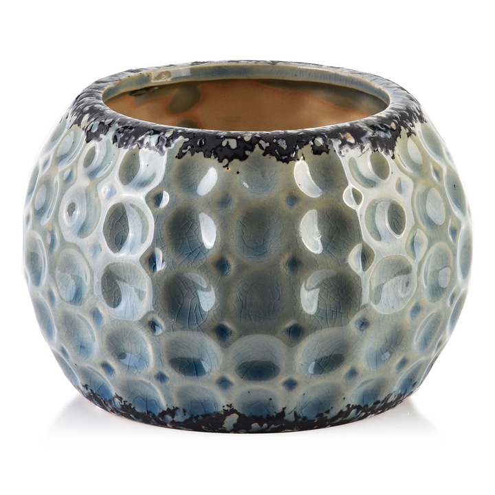 Ghiveci ceramic, Mondex, textura unica, bej, 14.5x14.5x9.5cm