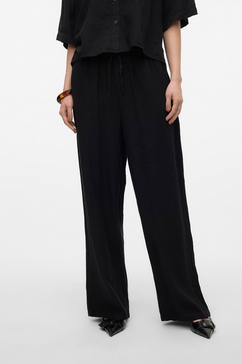 Vero Moda, Ефирен панталон с лен и връзка, Черен