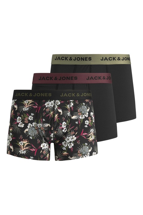 Jack & Jones, Set de boxeri cu banda logo in talie - 3 perechi, Negru