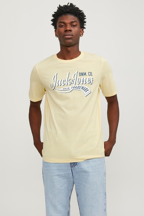Jack & Jones, Тениска от органичен памук с лого, Слонова кост