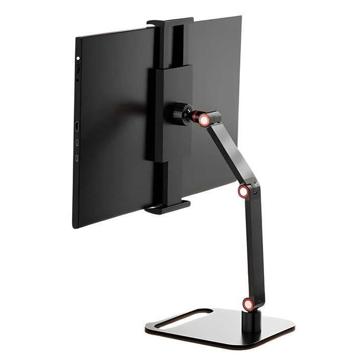 Suport portabil pentru clema pentru monitor/tableta/iPad, WALALLA, pivotant la 360°, baza rezistenta, se potriveste cu ecrane de 12-17,3 inchi, brat dublu