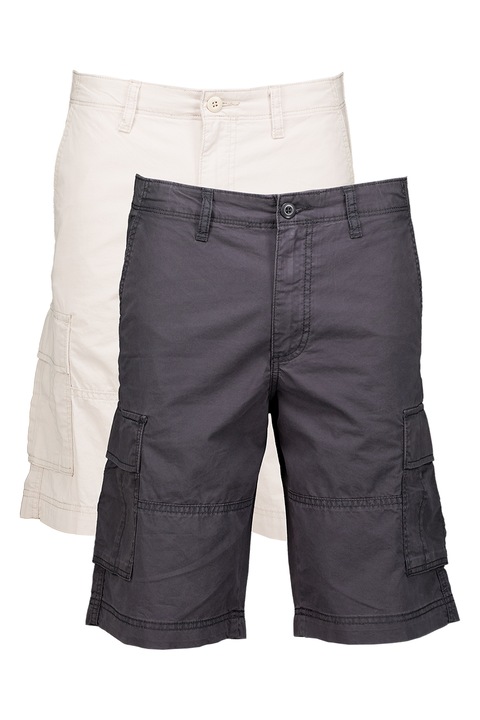 Jack & Jones, Set de pantaloni scurti cargo de bumbac - 2 perechi, Gri antracit/Crem, L