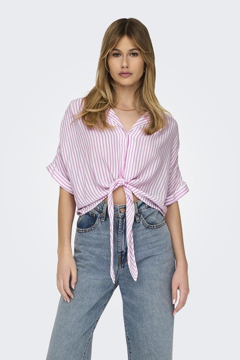 Only, Megkötős crop ing, Fehér/Rózsaszín