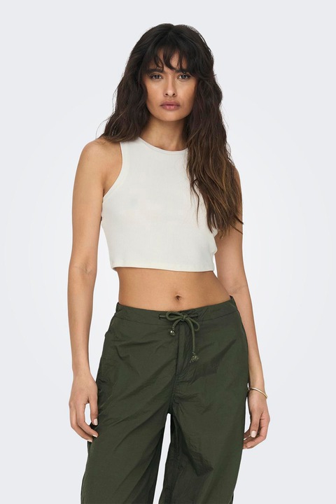 Only, Top crop din amestec de bumbac, Alb