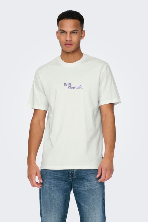 Only & Sons, Тениска от органичен памук с шарка, Бял/Жълт/Син