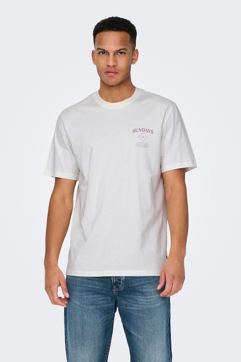 Only & Sons, Тениска от органичен памук с шарка, Бял/Mint/Син