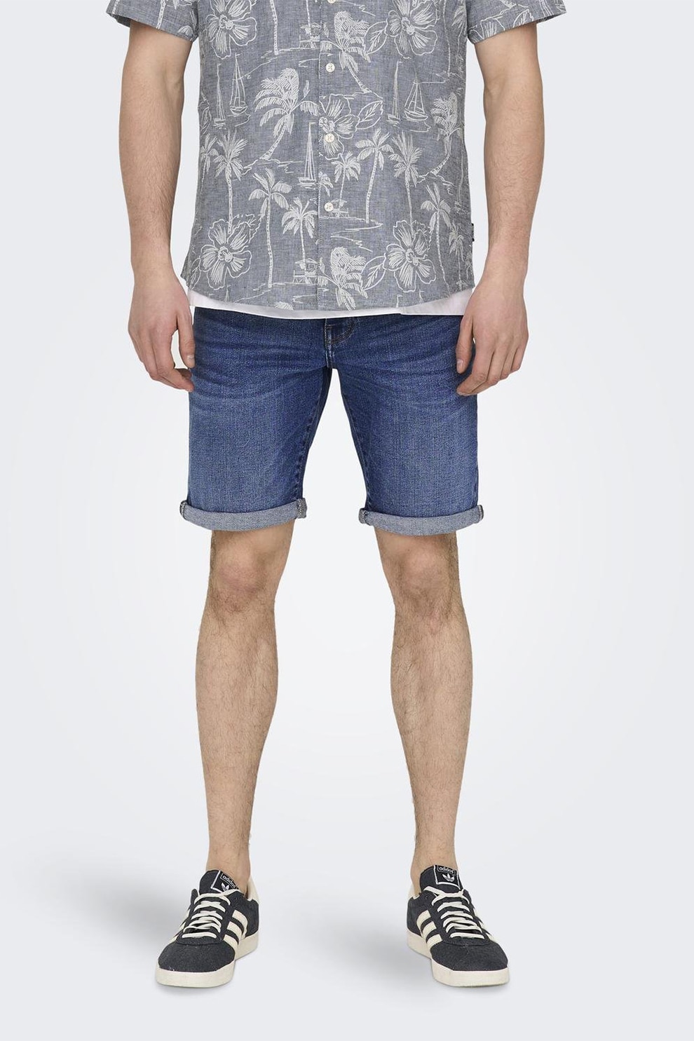 Only & Sons, Blugi scurti slim fit, Albastru inchis, M