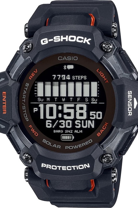 Casio, Дигитален часовник G-Shock със слънчева батерия, Сребрист, Тъмносин