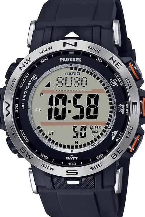Casio, Дигитален часовник Pro Trek със слънчева батерия, Сребрист, Тъмносин