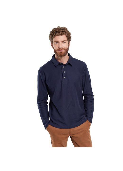 Tricou polo barbati Armor Lux, maneca lunga, Marine Deep, bumbac, Bleumarin
