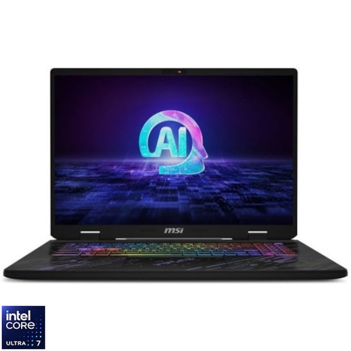 Laptop Gaming MSI Pulse 17 AI C1VGKG cu procesor Intel® Core™ Ultra 7 155H pana la 4.8GHz, 17'', IPS, QHD+, 240Hz, 16GB DDR5, 1TB SSD, NVIDIA® GeForce RTX 4070 8GB GDDR6, No OS, Black