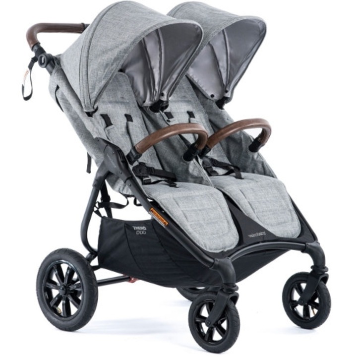 Детска количка за близнаци ValcoBaby Snap Duo Trend SPORT, регулируема, с пневматични колела, Grey Marle