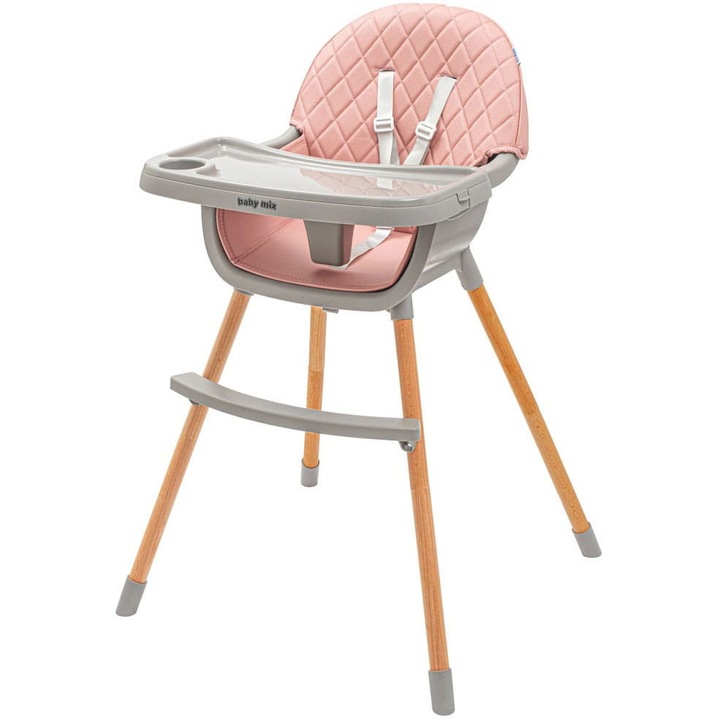 Бебешко столче за хранене 2в1, Baby Mix, Freja, с регулируема табла, Розово, 51x43x27см
