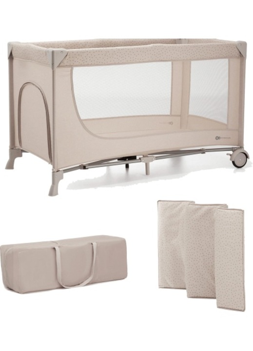 Baba utazóágy 2 az 1-ben KinderKraft Joy 2, 5 másodperc alatt összecsukható, acél/textil, bézs