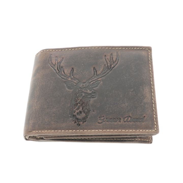 Portofel barbati piele maro cap de cerb RFID 12 cm