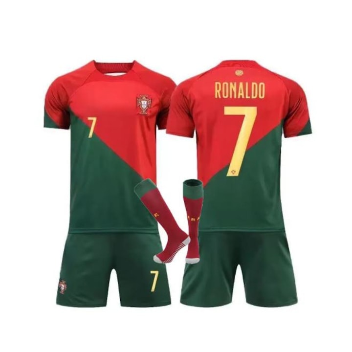 Echipament Sportiv Copii Ronaldo Fotbal Tricou, 110-120 CM, Poliester, Multicolor
