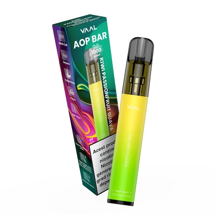 Tigara electronica de unica folosinta, VAAL AOP Bar - Kiwi Passion Fruit Guava, 2ml, 20mg/ml nicotina, autonomie pana la 1000 pufuri