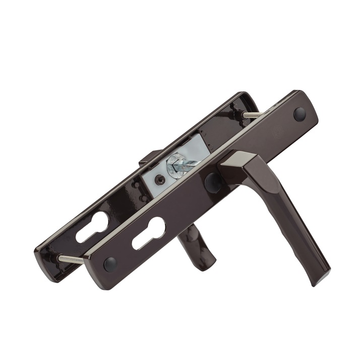 Maner de usa Hexman 27/85, destinat echiparii usilor din PVC/Aluminiu, vopsit electrostatic, culoare : Maro