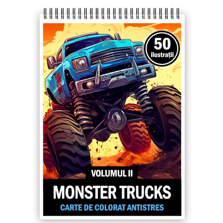 Книжка за оцветяване за релакс и антистрес, 50 илюстрации, Monster Trucks - том II, издателство Legendary Print, 106 стр