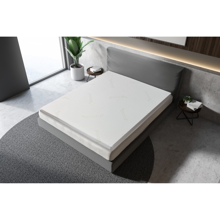 Topper Saltea Best Sleep Heavenly Bamboo, H8 4cm spuma poliuretanica+ 4 cm latex cool gel, 140 x 190 cm, husa bambus