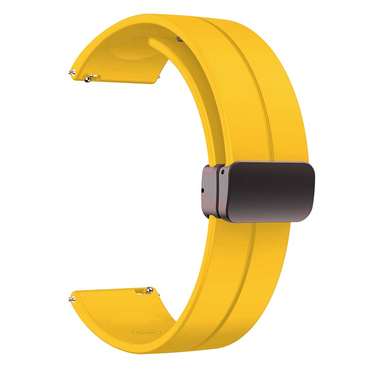 Curea ceas din silicon cu inchidere magnetica, Ajustabila, SA&SO General Store®, compatibila cu smartwatch Huawei Watch GT 2 / 3 PRO, Samsung Galaxy Watch 46 mm sau orice ceas cu latime curea 22 mm, Galben, X47