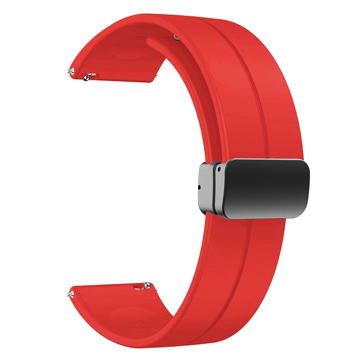Curea ceas din silicon cu inchidere magnetica, Ajustabila, SA&SO General Store®, compatibila cu smartwatch Huawei Watch GT 2 / 3 PRO, Samsung Galaxy Watch 46 mm sau orice ceas cu latime curea 22 mm, Rosu, X47