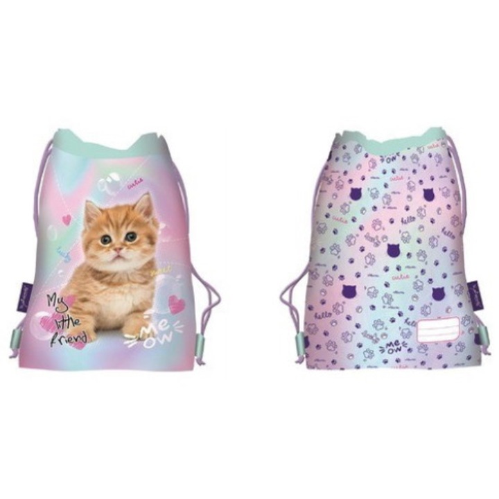 Sac pentru incaltaminte St.Majewski My Little Friend Pastel Kitty, impermeabil, 34x43cm