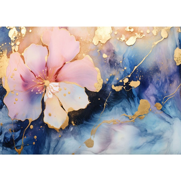 Fototapet 3D, Pictura Relief Floare Auriu, autoadeziv, multicolor, 200x300 cm 3D98