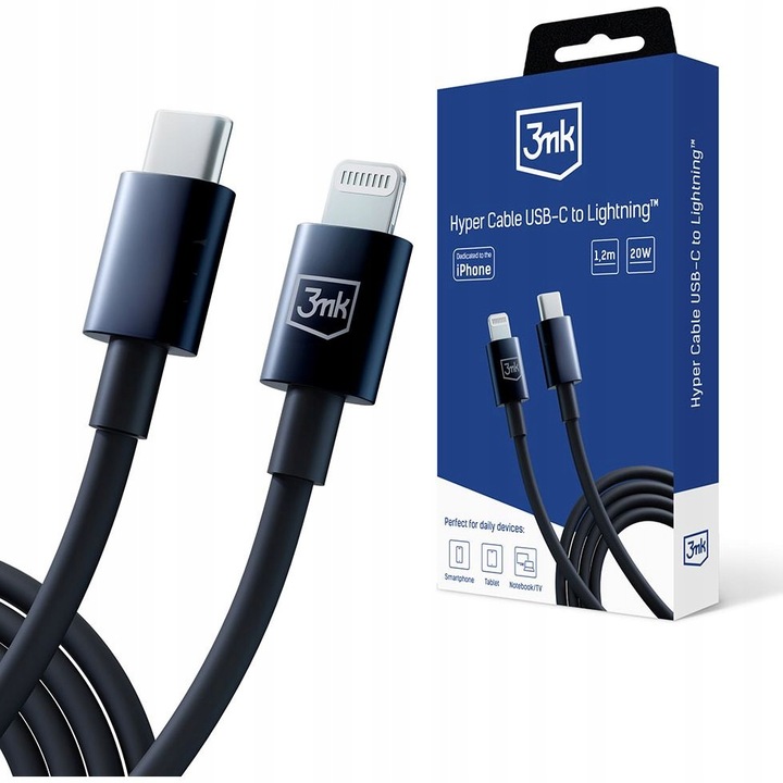 Cablu de date telefon, 3MK, PVC, 480Mbps, Negru