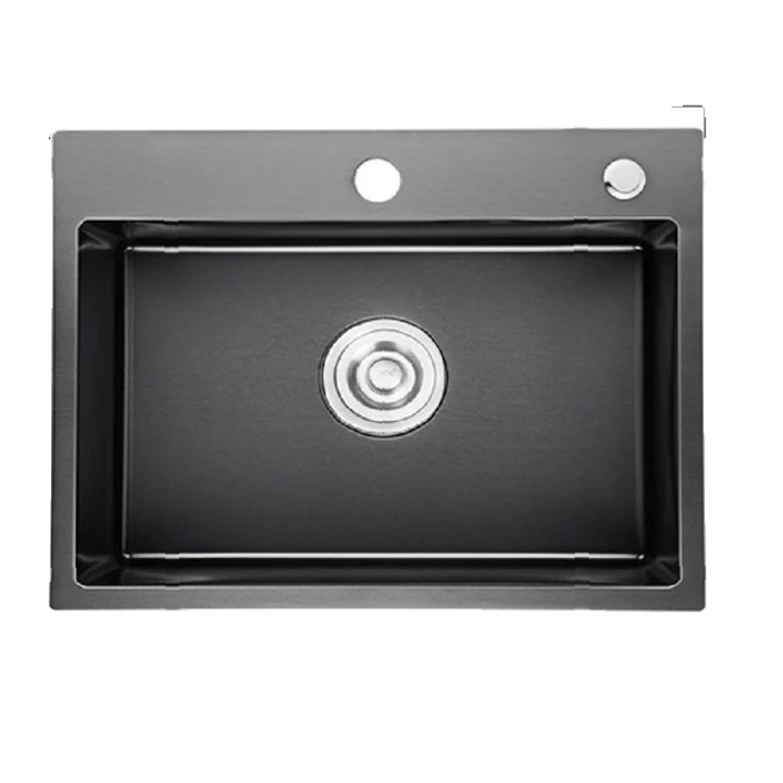 Chiuveta bucatarie, Design ultra-silentios cu tehnologie de izolare fonica, inox, cos scurgere, 55x45cm, gri inchis