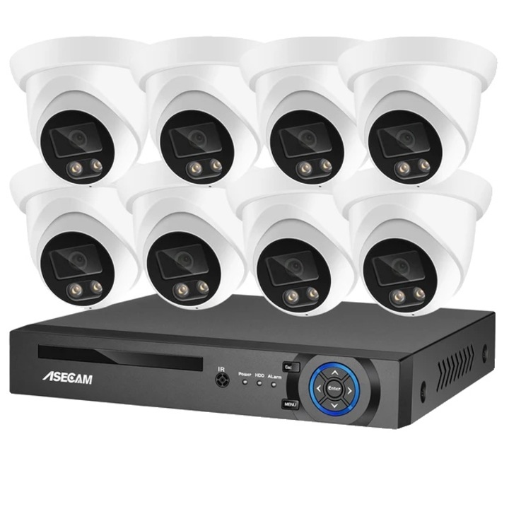 Комплект от 8 камери за външно наблюдение, 5 MP, IP, 12V, Бяла