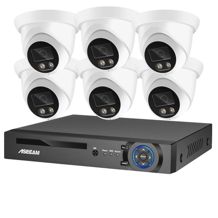Система с 6 външни охранителни камери, 8MP, 4K, нощно виждане, бяло