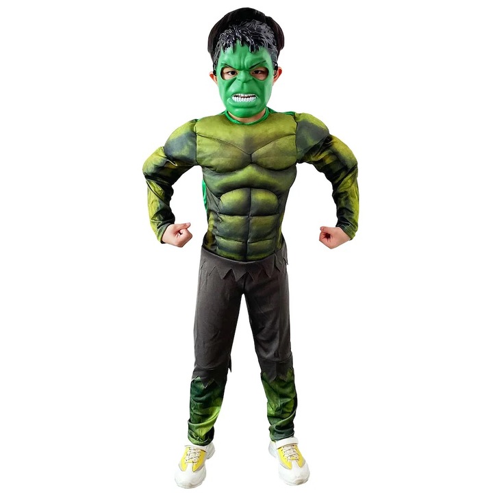 Детски костюм Хълк комплект мускули и маска, 3-4 години, многоцветен
