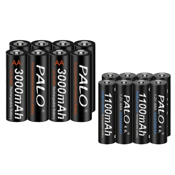 Set acumulatori NiMH, PALO, 1.2V, auto-descarcare redusa, 8AA 8AAA