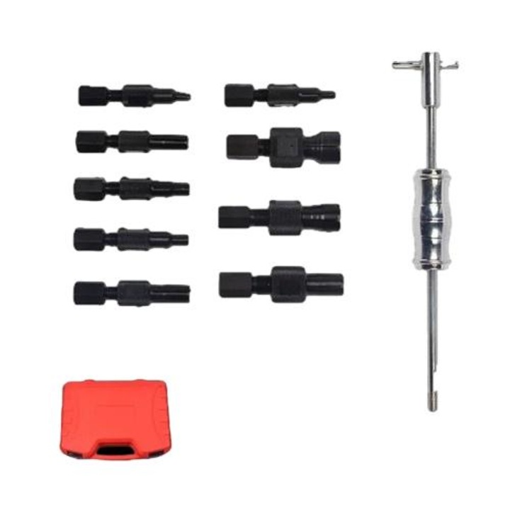 Set extractor rulmenti interior, cu ciocan culisant, 10 piese, rosu, 105x390mm