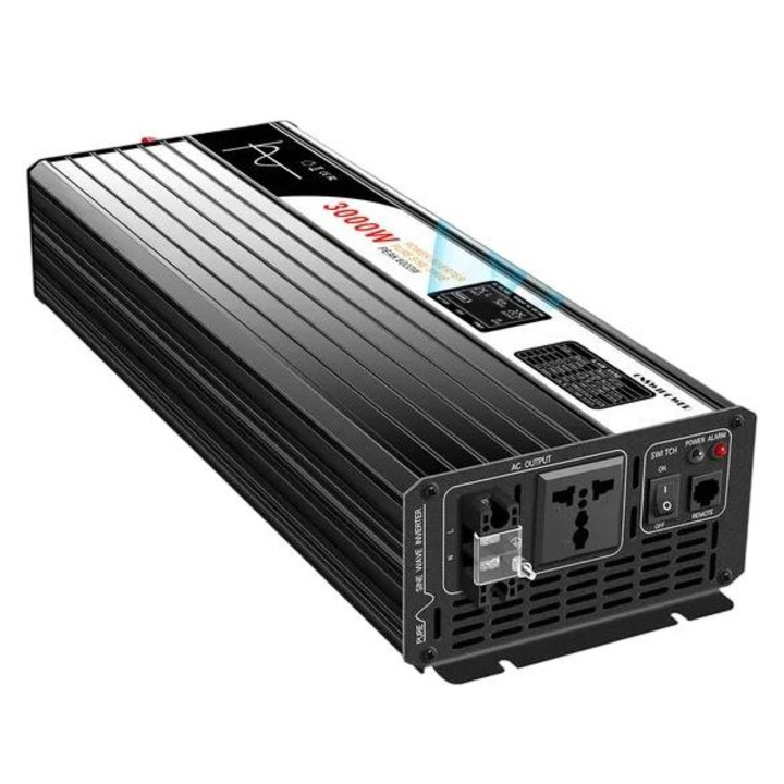 Invertor auto unda sinusoidala pura, ecran LCD, 3000W, 24V, 220-230V