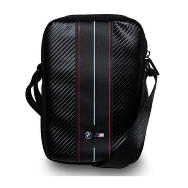 Husa tableta BMW Carbon Red Stripes, ecopiele/nylon, negru, 26x19x4,5cm