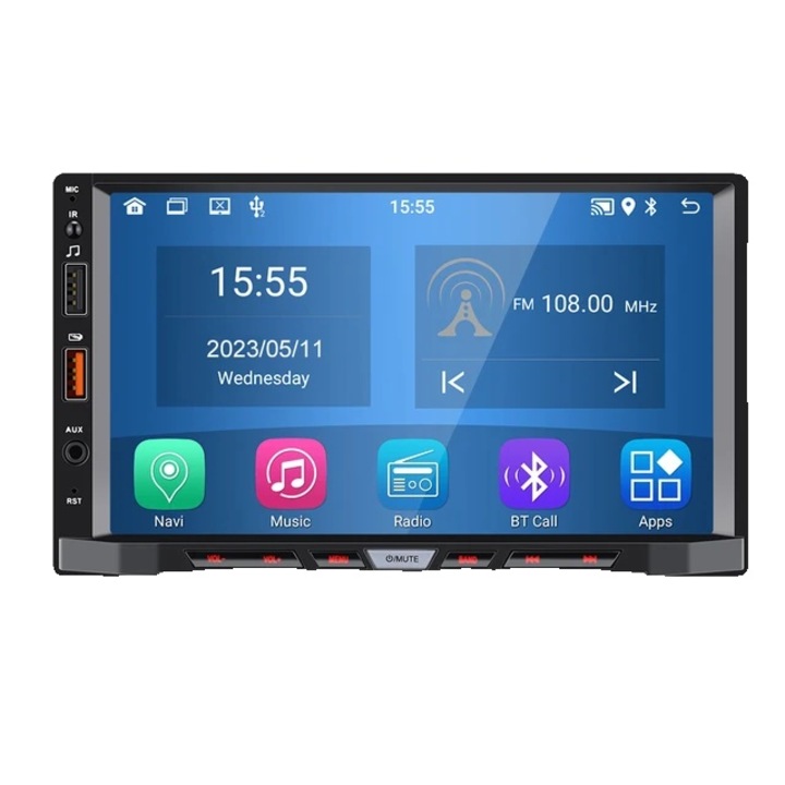 Радио за кола със 7 инча екран, Android 11, 2GB RAM, 32GB ROM, GPS, Bluetooth 4.1, WiFi, поддръжка на камера за заден ход, многоцветен