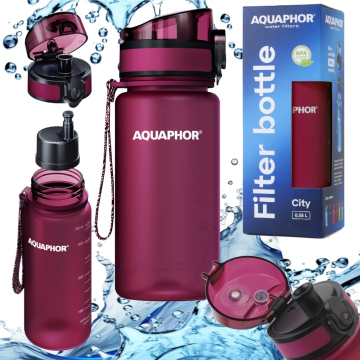 Sticla filtranta Aquaphor City, capacitate 0.35l, visiniu, filtru