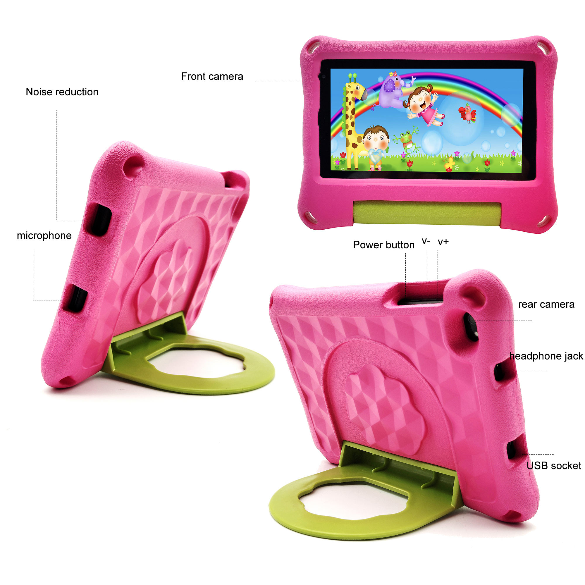 Tableta pentru copii Wintouch K714, Android, 2 GB RAM, 7 inchi, 32 GB, WIFI, Doua camere, Control parental, Roz