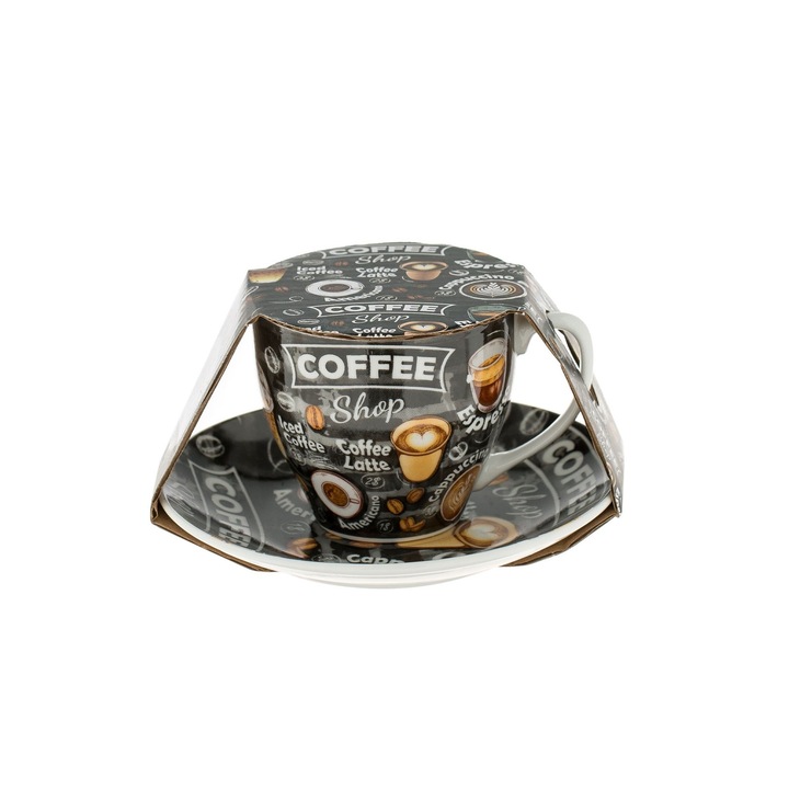 Cana de cafea cu farfurie, negru, 220ml