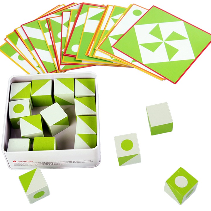 Комплект кубчета за съчетаване Монтесори, образователни, зелени, 11,5x11,5x4,3 cm