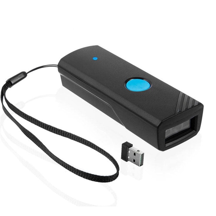 Преносим баркод четец, Latauar, Bluetooth връзка Android, IOS, Windows, 2,4 GHz безжична връзка, USB акумулаторна, Черен