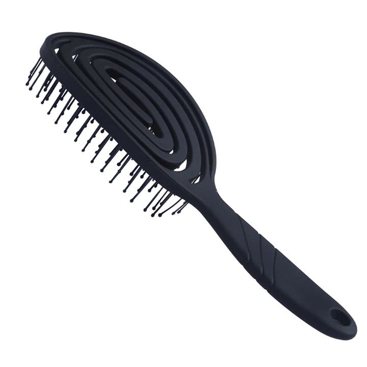 Разресваща четка за коса, еластичен овален дизайн, черна, 19,5x6x2,5 см