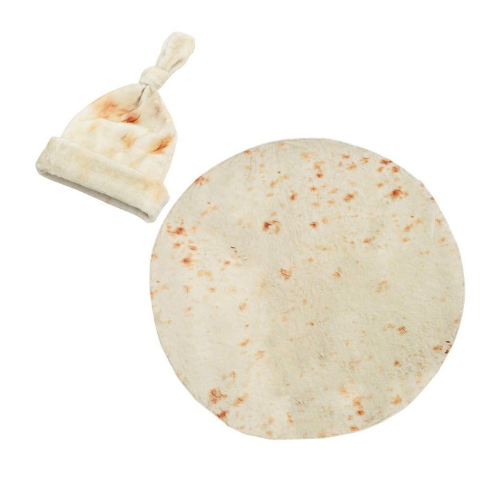 Бебешко одеяло Vaxiuja, форма на бурито, фланела, бежово, 80x80см