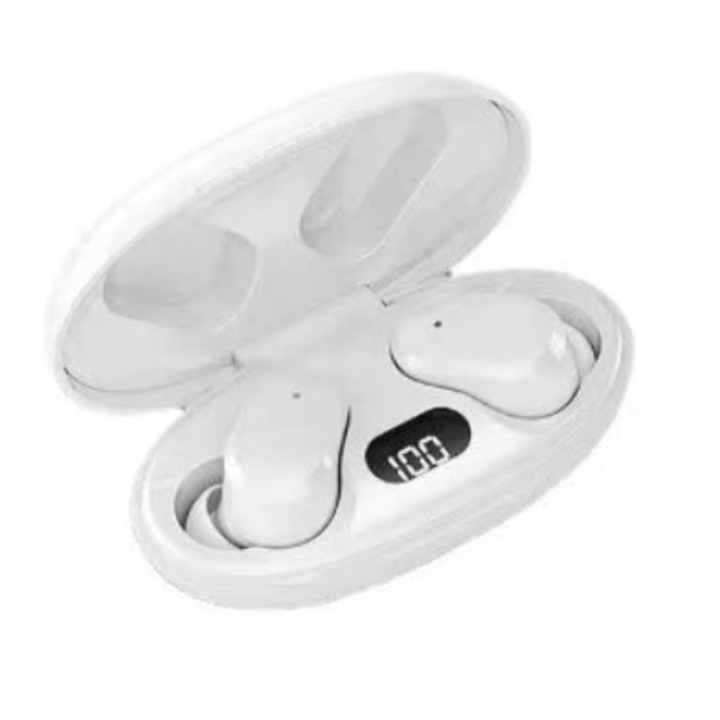 Vezeték nélküli sport fülhallgató, izzadságálló, ergonomikus kialakítású, LED kijelzővel, fehér