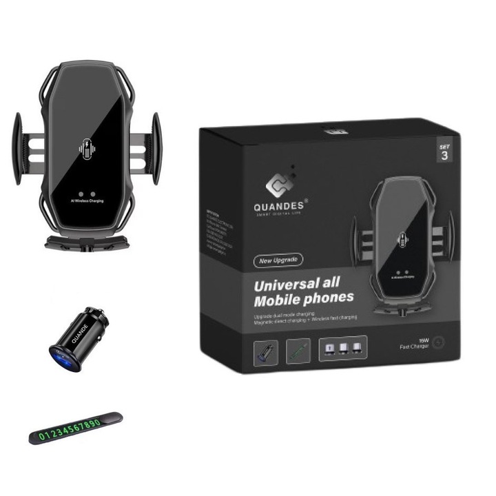 Set 3 buc, Incarcator auto suport fast wireless chargers 15W, Automatic sensor, universal, Samsung, IPhone, xiaomi, huawei