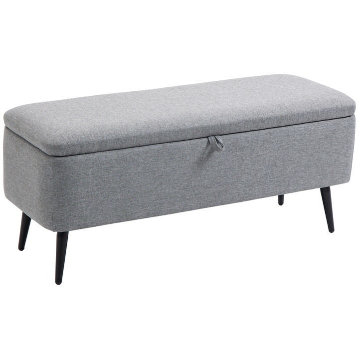 Banca depozitare Homcom, Minimalist, Metal Negru, Tessuto Grigio, 101x38.5x44.5cm